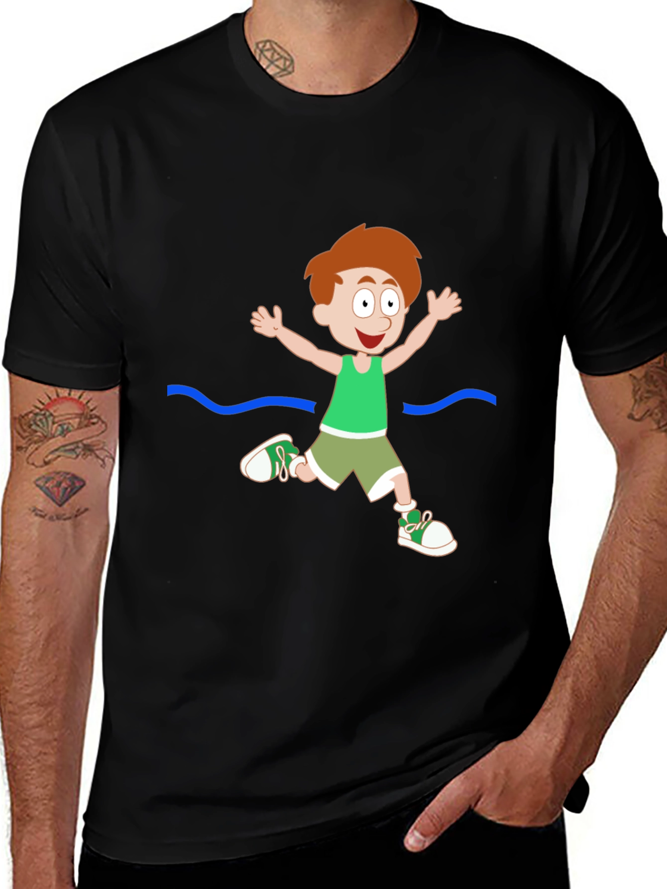 Cartoon Boy Black T-Shirt