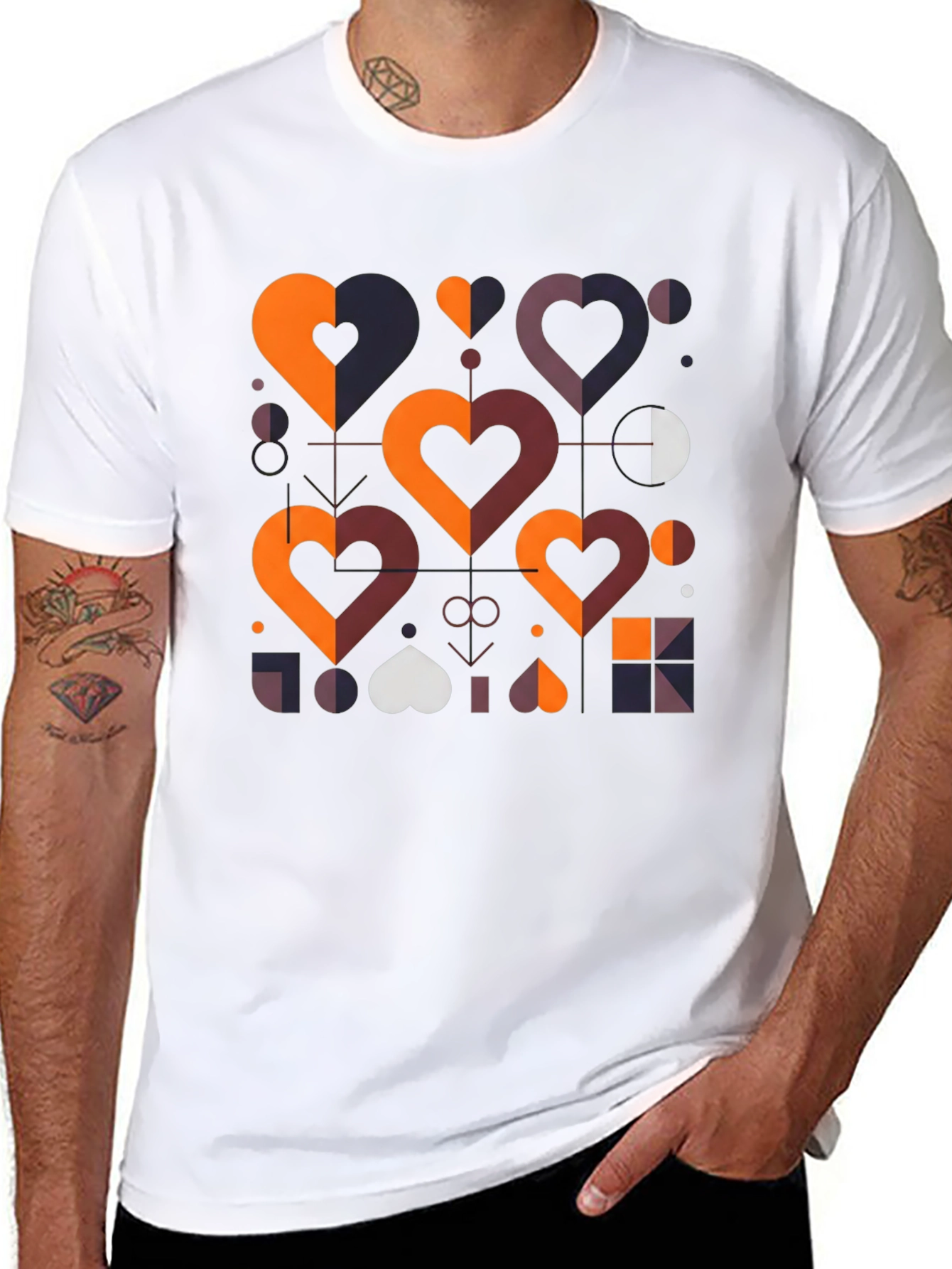 Geometric Hearts Graphic Tee - Modern Style