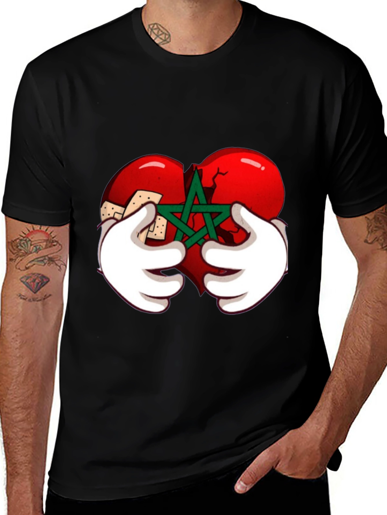 Mended Heart Graphic Tee - Black Crewneck