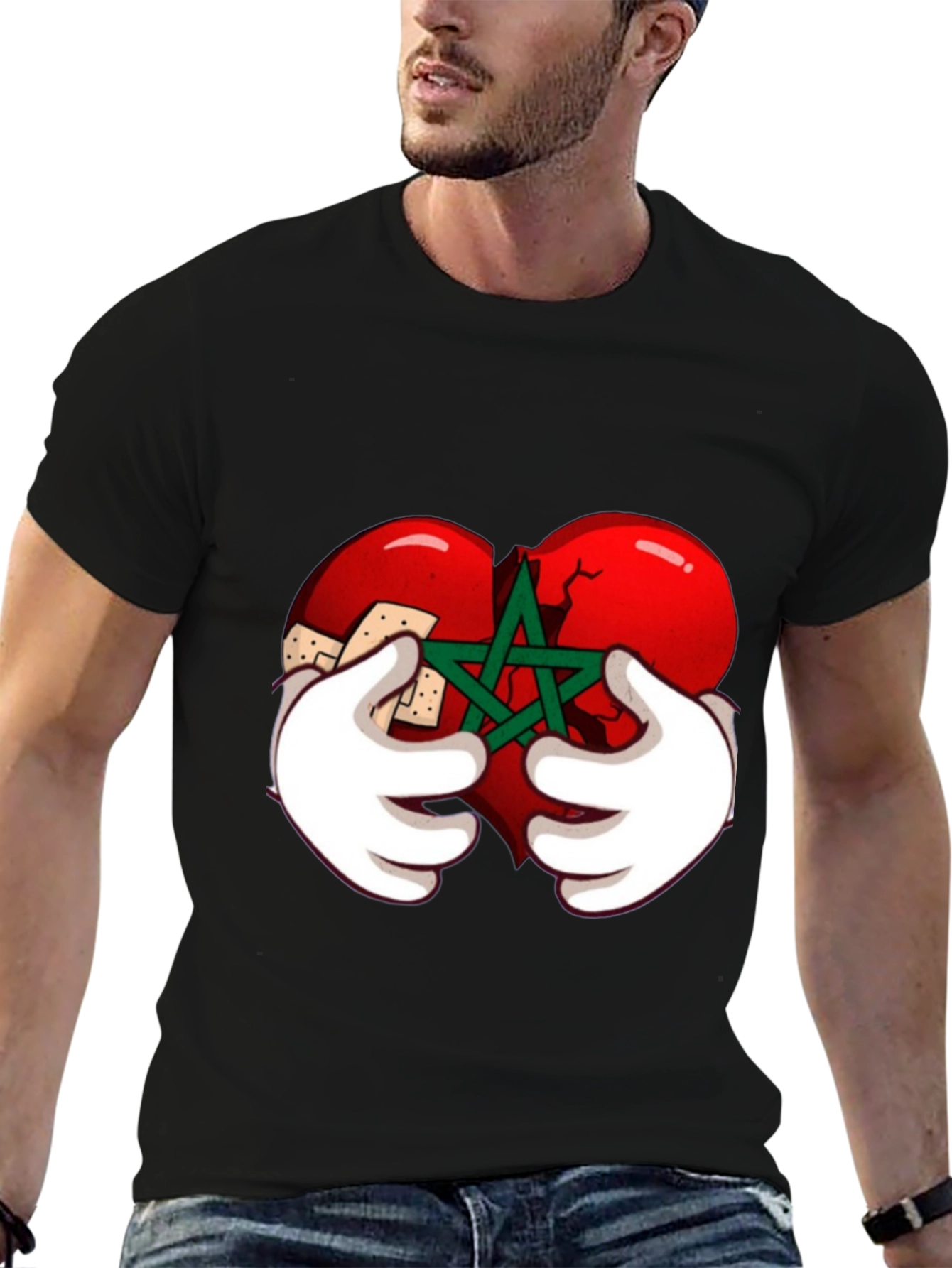 Mended Heart Graphic Tee - Black Crewneck