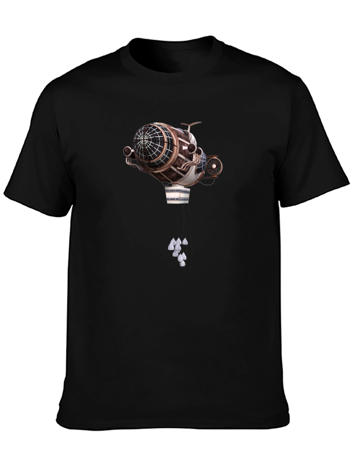 Steampunk Airship Graphic Tee - Black Cotton T-Shirt