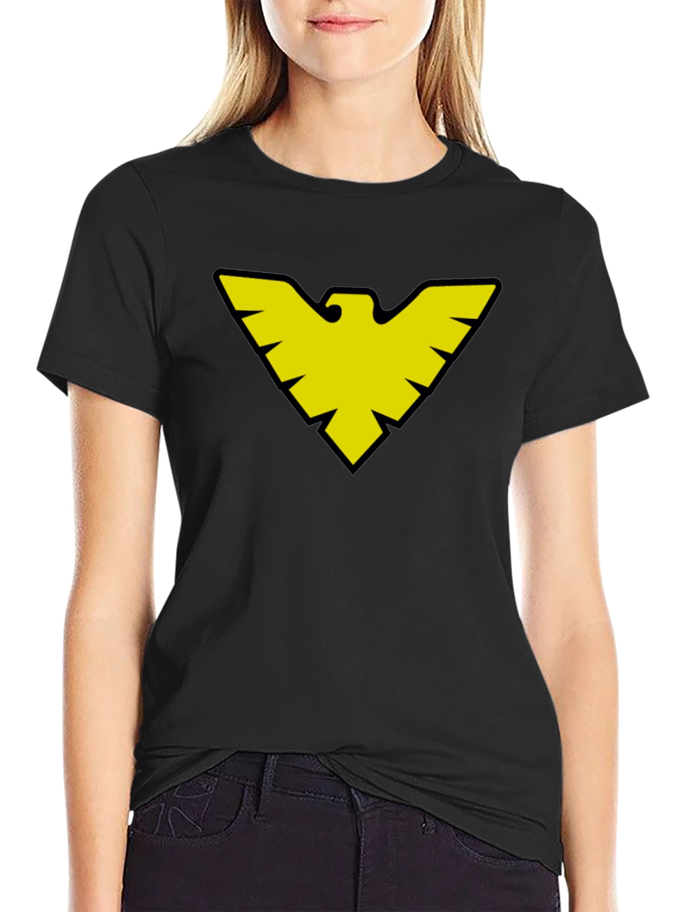 Black T-Shirt with Yellow Bird Symbol