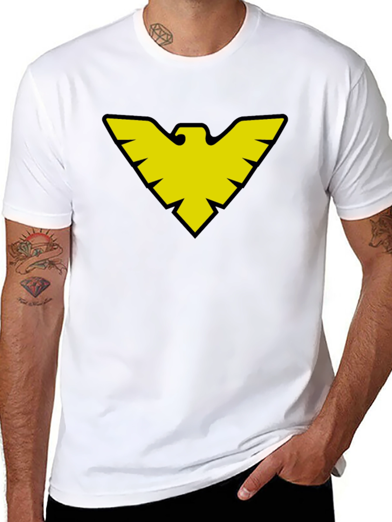 Black T-Shirt with Yellow Bird Symbol