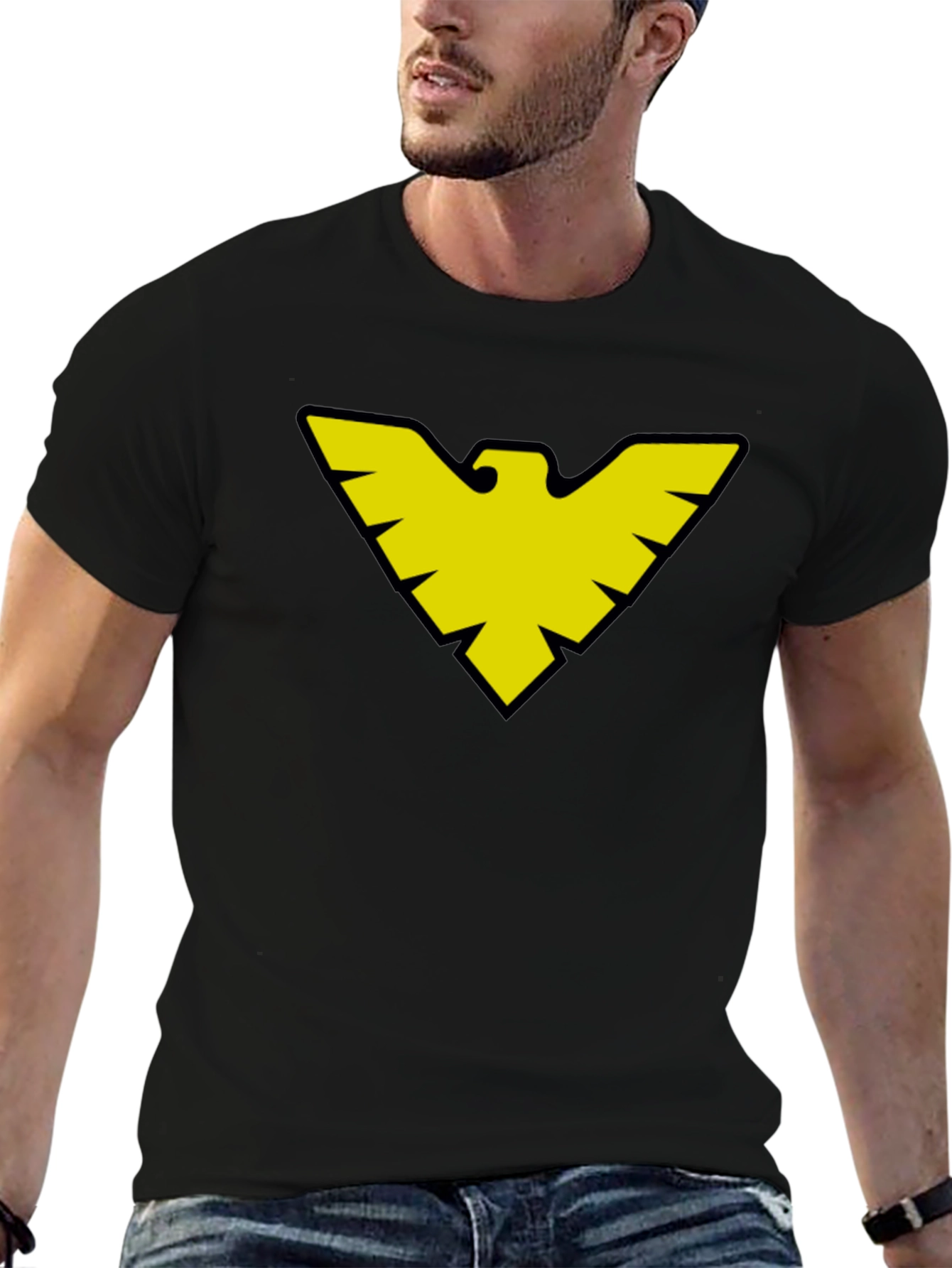Black T-Shirt with Yellow Bird Symbol