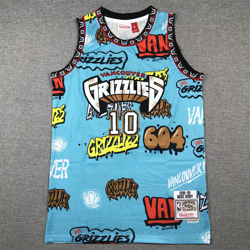 Men's Memphis Grizzlies Mike Bibby #10 Blue Swingman Player Jerseys - Graffiti Edition