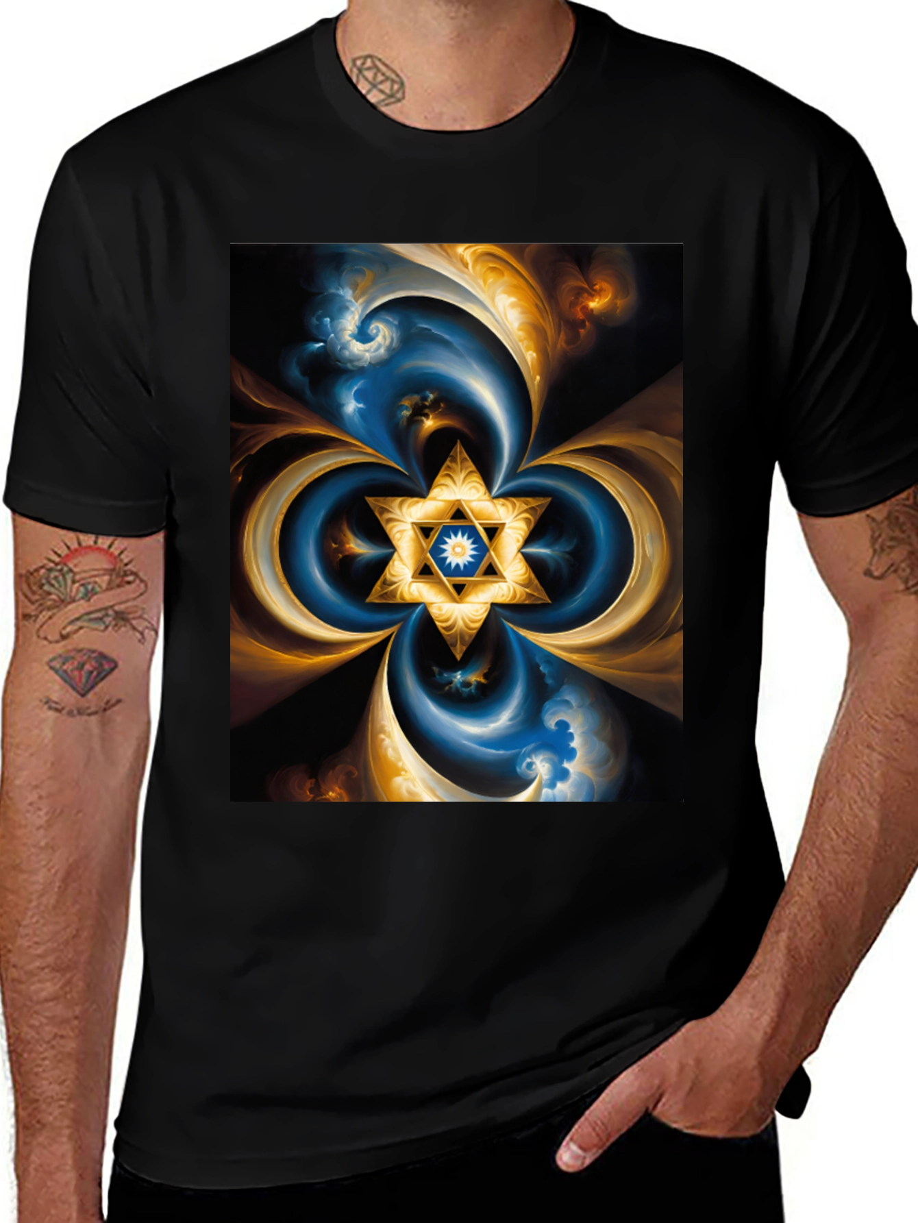 Abstract Star of David T-Shirt - Black