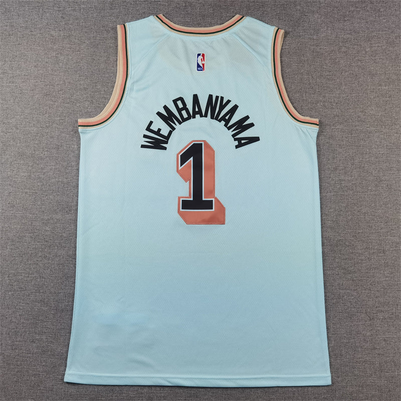 Men's San Antonio Spurs Victor Wembanyama #1 Light Blue 2024/25 Swingman Player Jerseys - City Edition