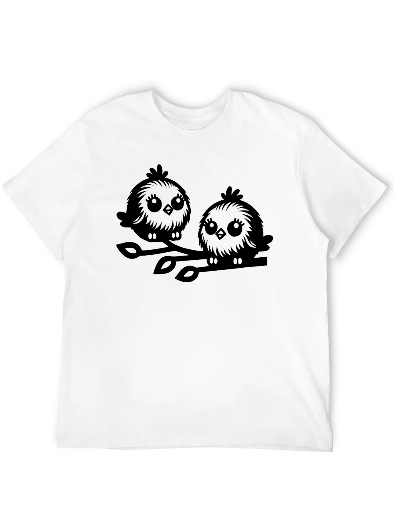 Cute Birds Graphic Tee - Black Cotton T-Shirt