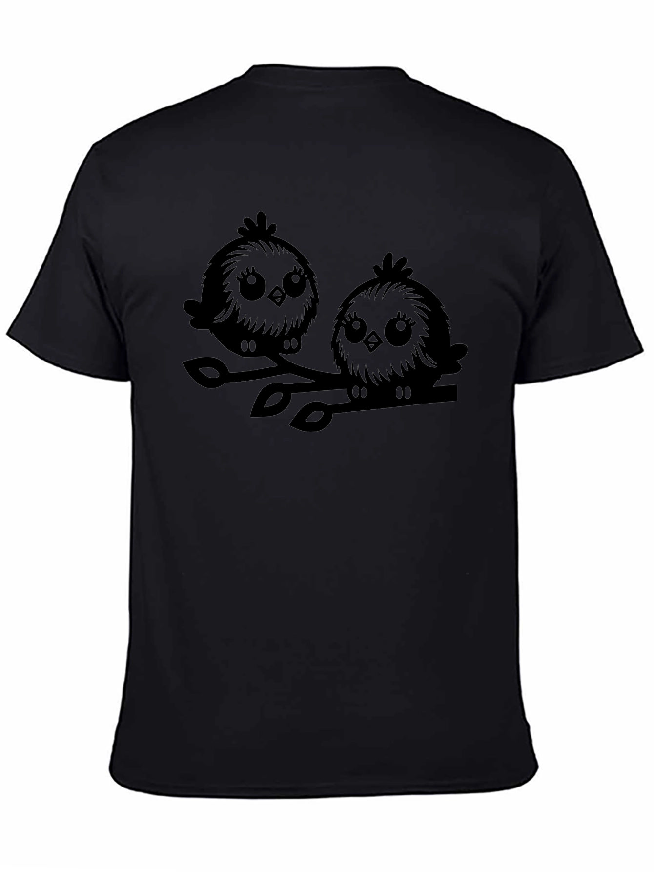 Cute Birds Graphic Tee - Black Cotton T-Shirt