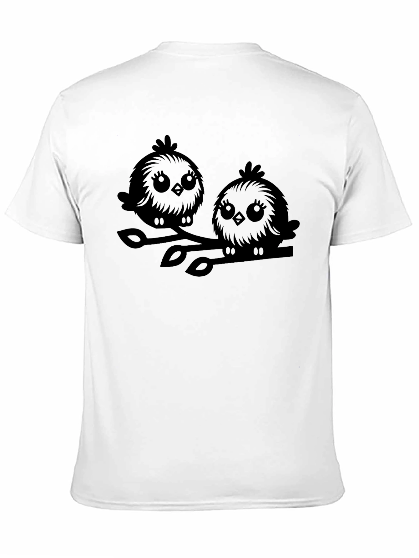 Cute Birds Graphic Tee - Black Cotton T-Shirt