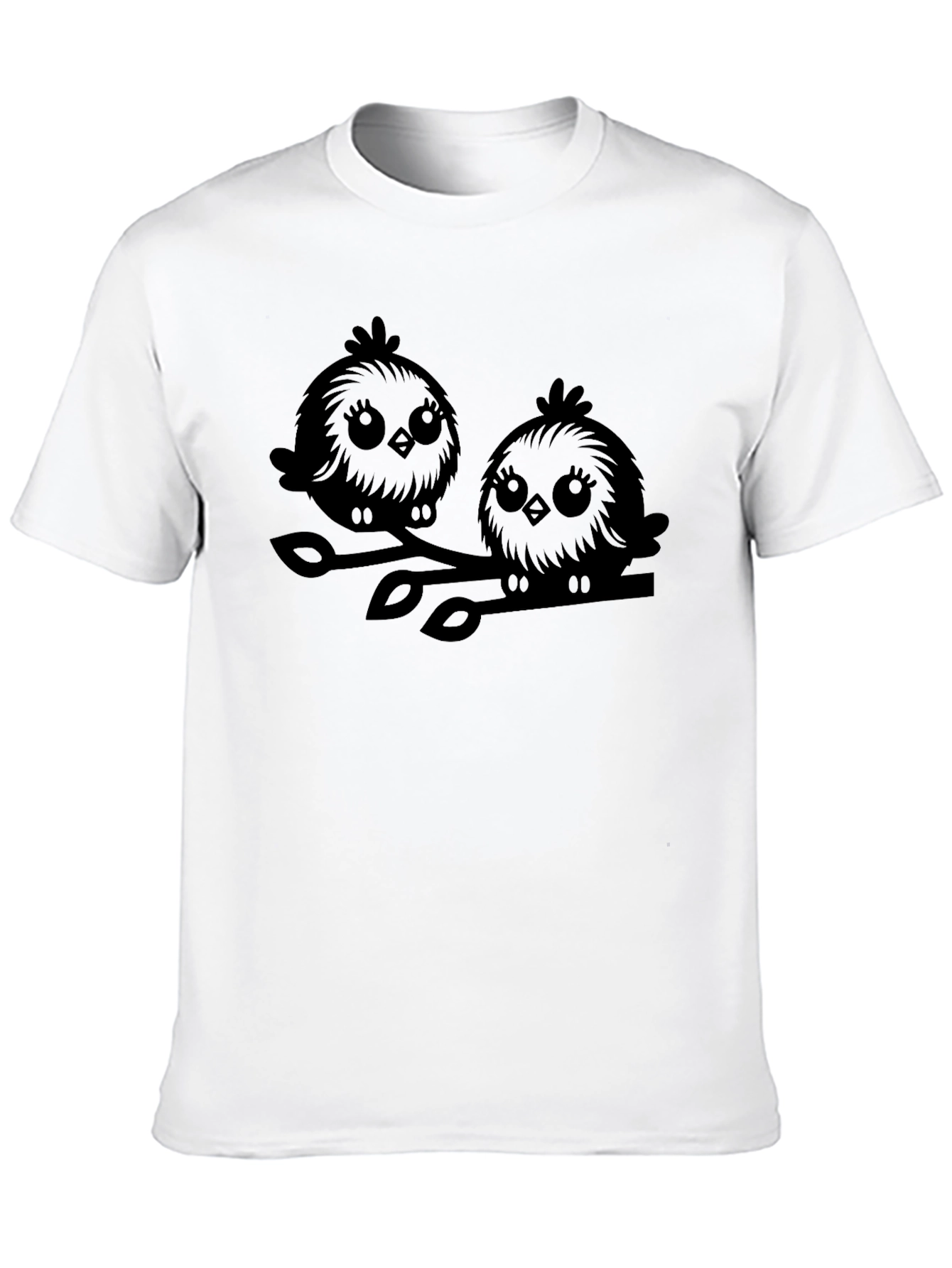 Cute Birds Graphic Tee - Black Cotton T-Shirt