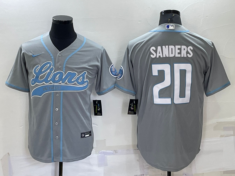 Men's Detroit Lions Barry Sanders #20 Gray Game Jerseys Joint Edition