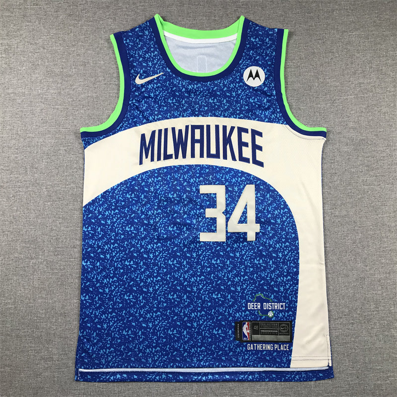 Men's Milwaukee Bucks Giannis Antetokounmpo #34 Blue 2023/24 Swingman Jerseys - City Edition