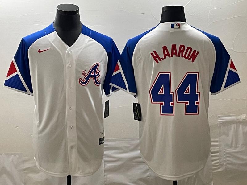 Men's Atlanta Braves Hank Aaron #44 White 2023 City Connect Replica Jerseys