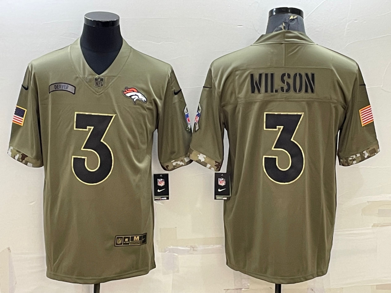 Men's Denver Broncos Russell Wilson #3 Olive 2022 Salute To Service Limited Jerseys