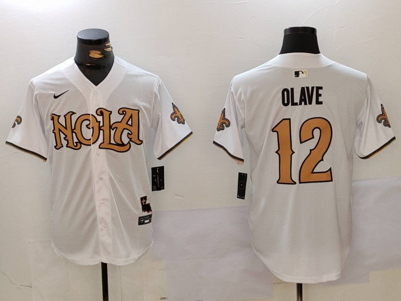 Men's New Orleans Saints Chris Olave #12 White Game Player Jerseys