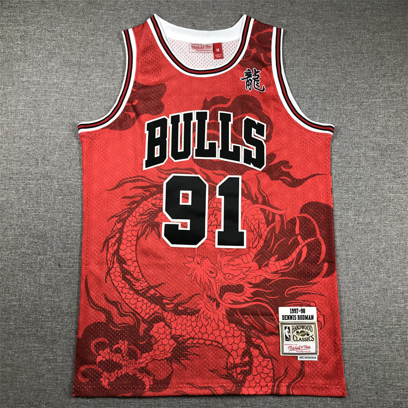 Men's Chicago Bulls Dennis Rodman #91 Red Year of Dragon Edition Swingman Jerseys