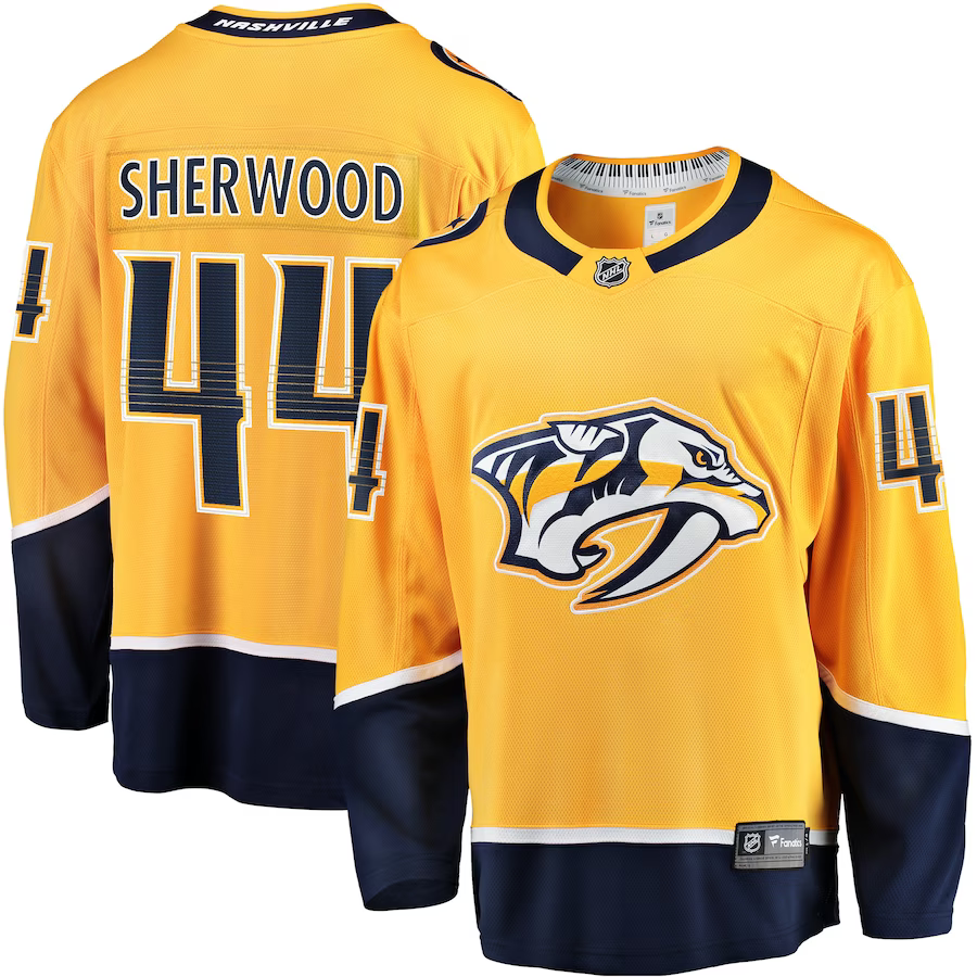 Men's Nashville Predators Kiefer Sherwood #44 Gold Home Breakaway Player Jerseys