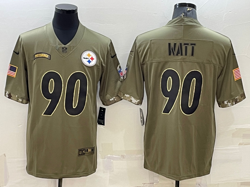 Men's Pittsburgh Steelers T.J. Watt #90 Olive 2022 Salute To Service Retired Player Limited Jerseys