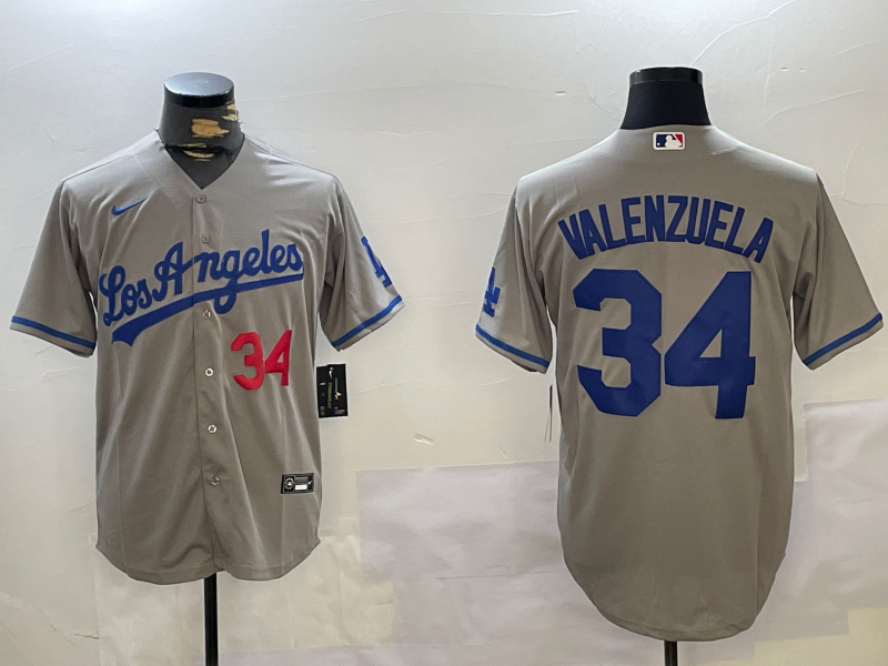 Men's Los Angeles Dodgers Fernando Valenzuela #34 Gray Replica Player Jerseys