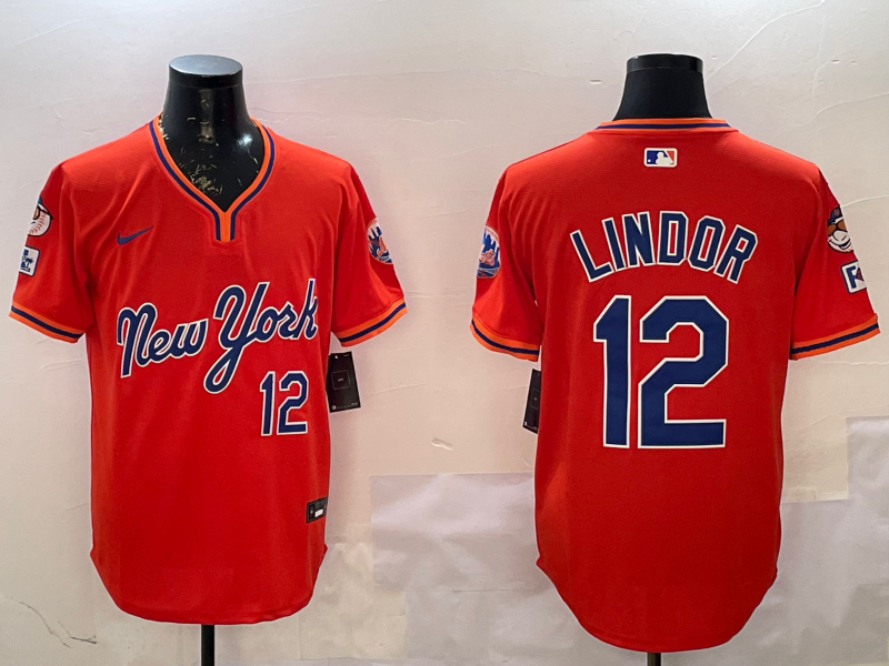 Men's New York Mets Francisco Lindor #12 Orange Replica Player Jerseys