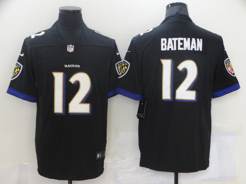 Men's Baltimore Ravens Rashod Bateman #12 Black Game Jerseys