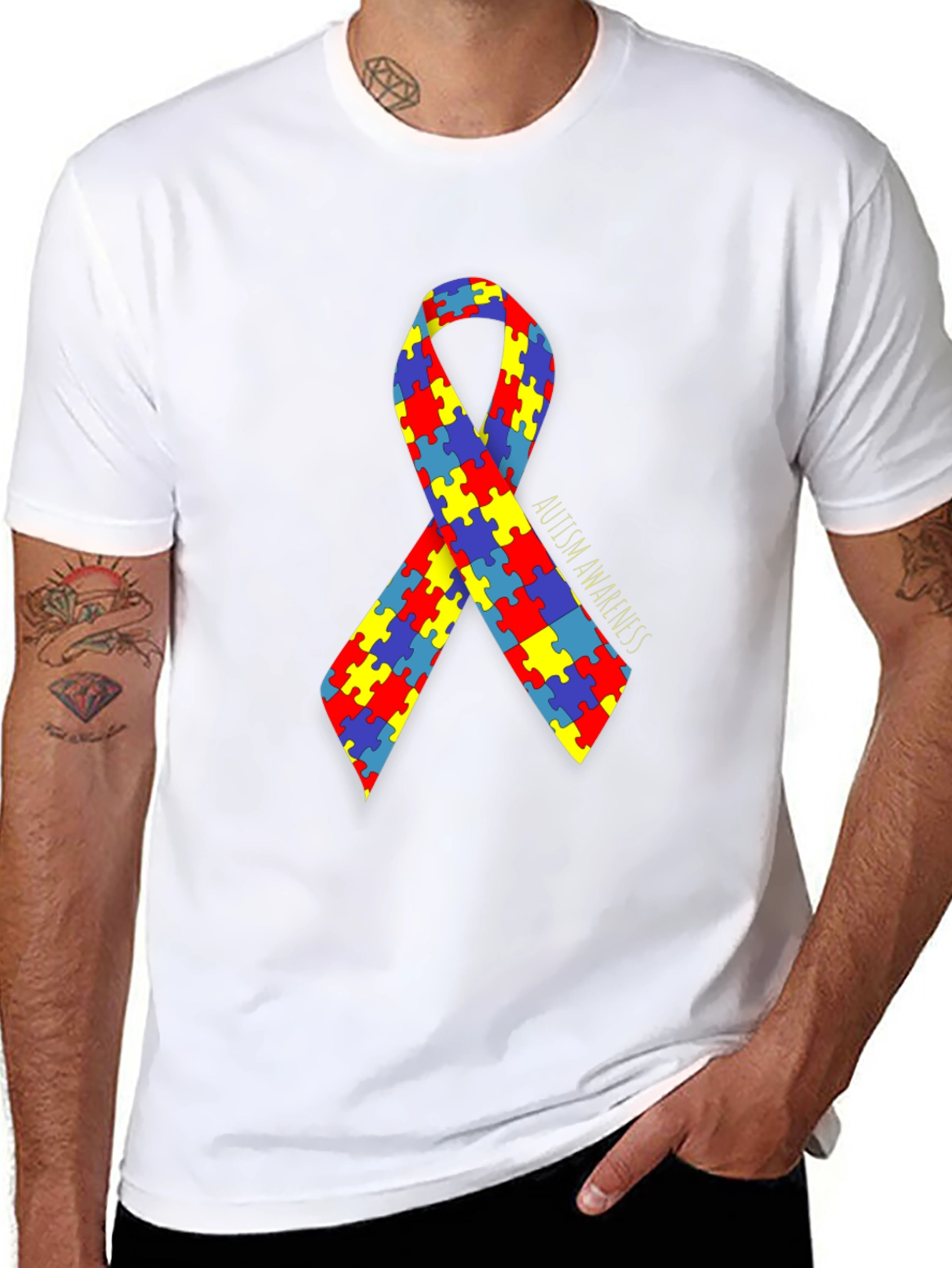 Autism Awareness Puzzle Ribbon T-Shirt - Black
