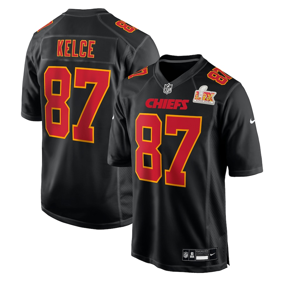 Men's Kansas City Chiefs Travis Kelce #87 Carbon Black Super Bowl LIX Fashion Game Jerseys