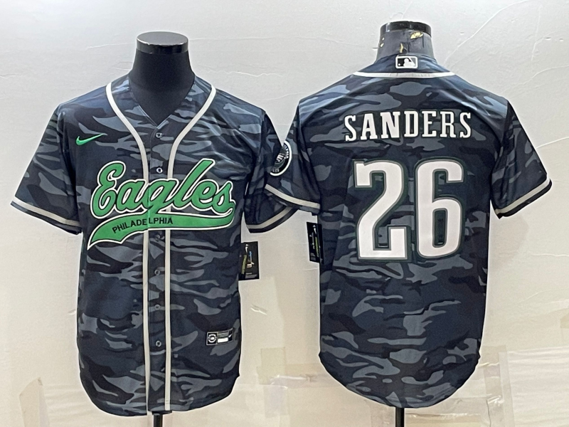 Men's Philadelphia Eagles Miles Sanders #26 Grey Camouflage Game Jerseys Joint Edition