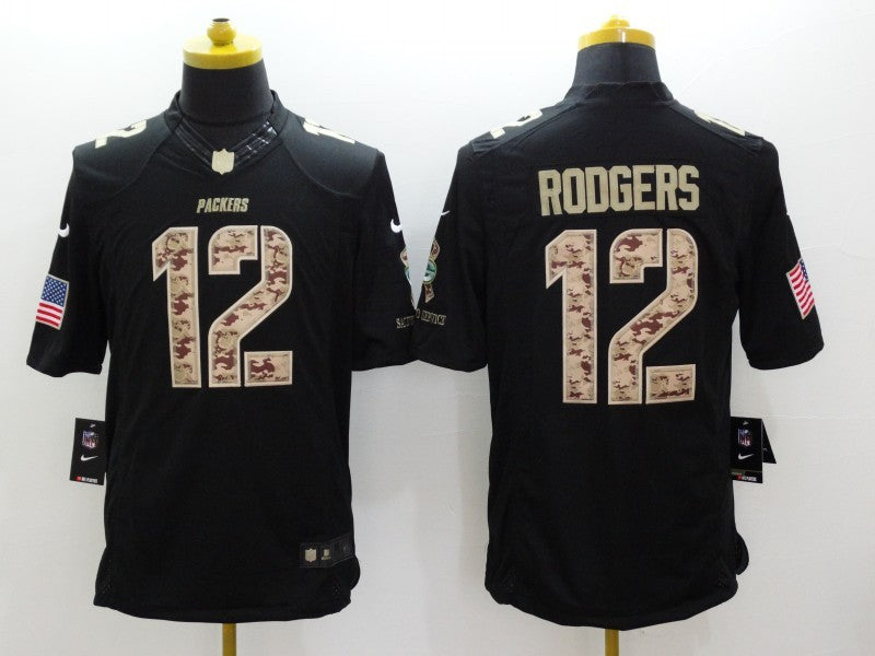 Men's Green Bay Packers #12 Aaron Rodgers Black Team Game Jerseys