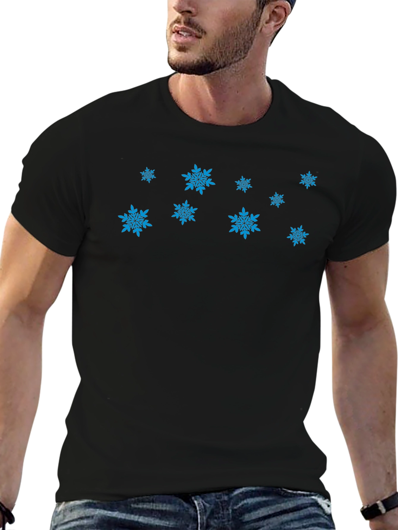 Snowflake Pattern Black T-Shirt