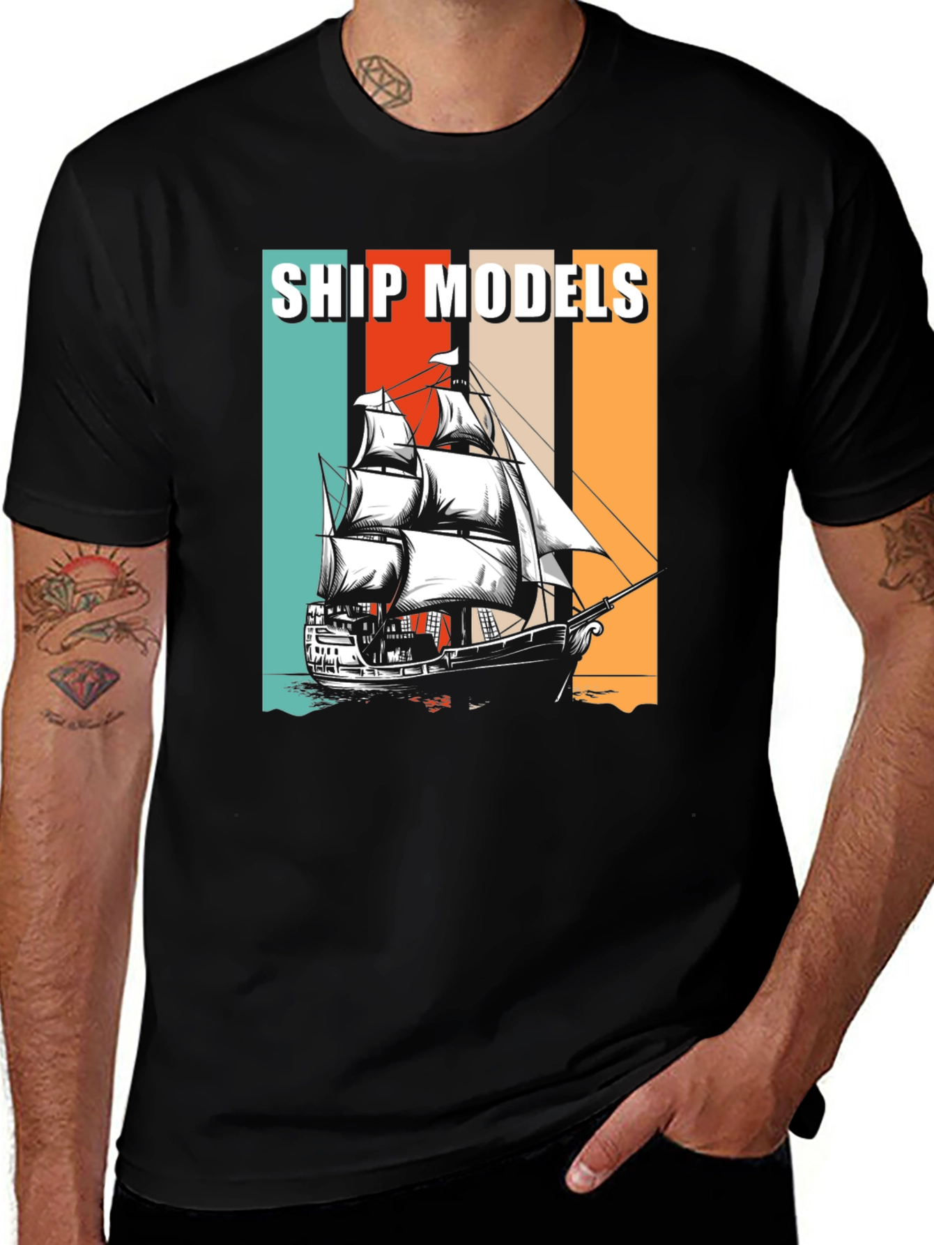 Ship Models Graphic Tee - Retro Nautical Design