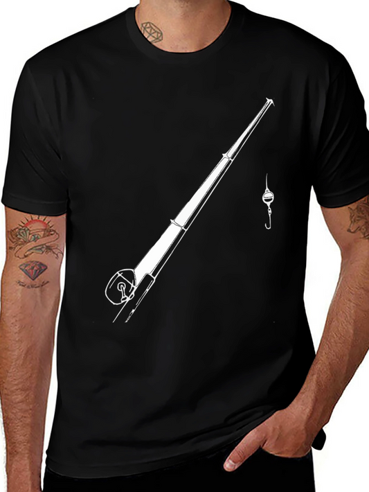 Fishing Rod Graphic Tee - Black Casual T-Shirt