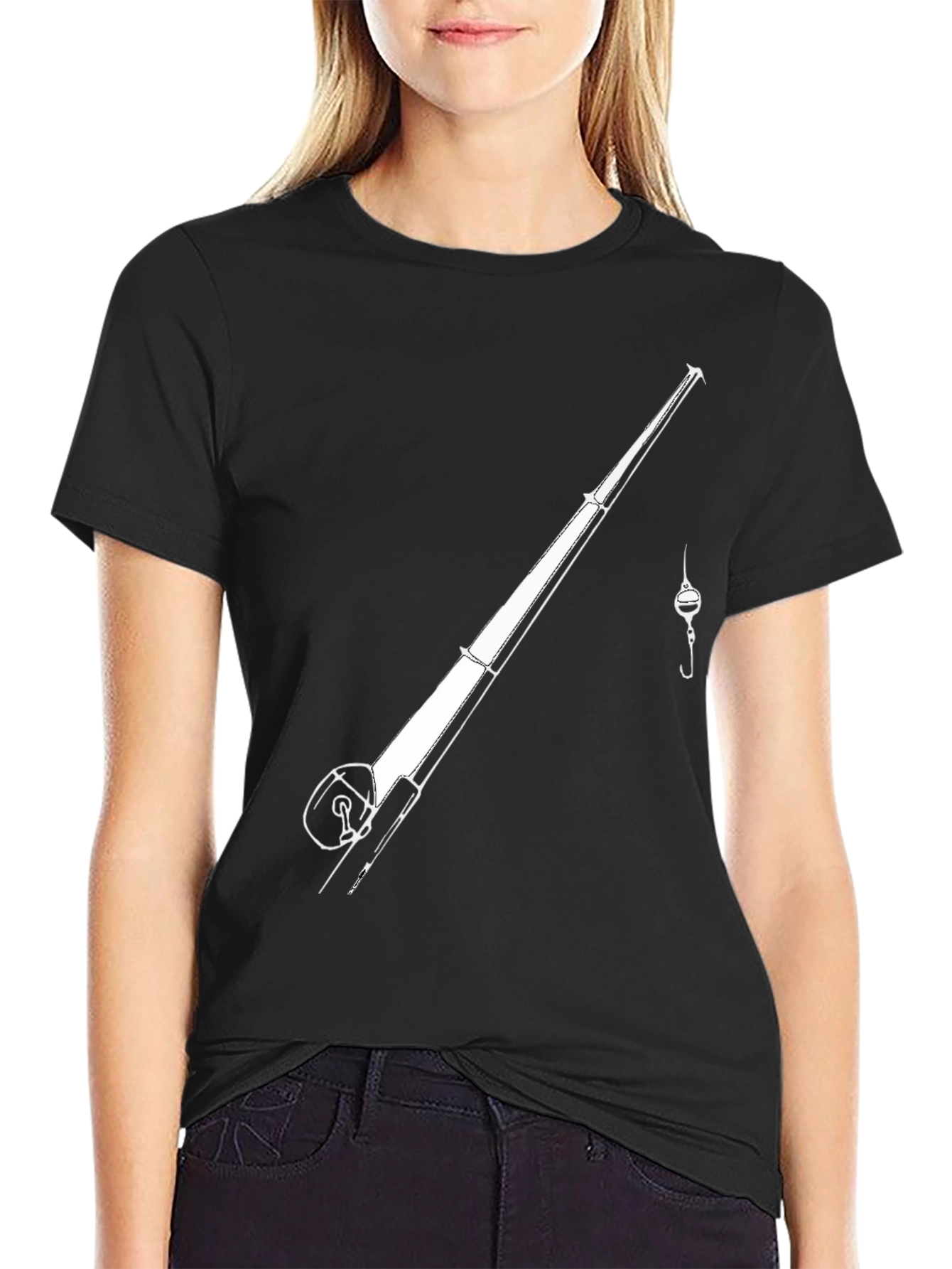 Fishing Rod Graphic Tee - Black Casual T-Shirt