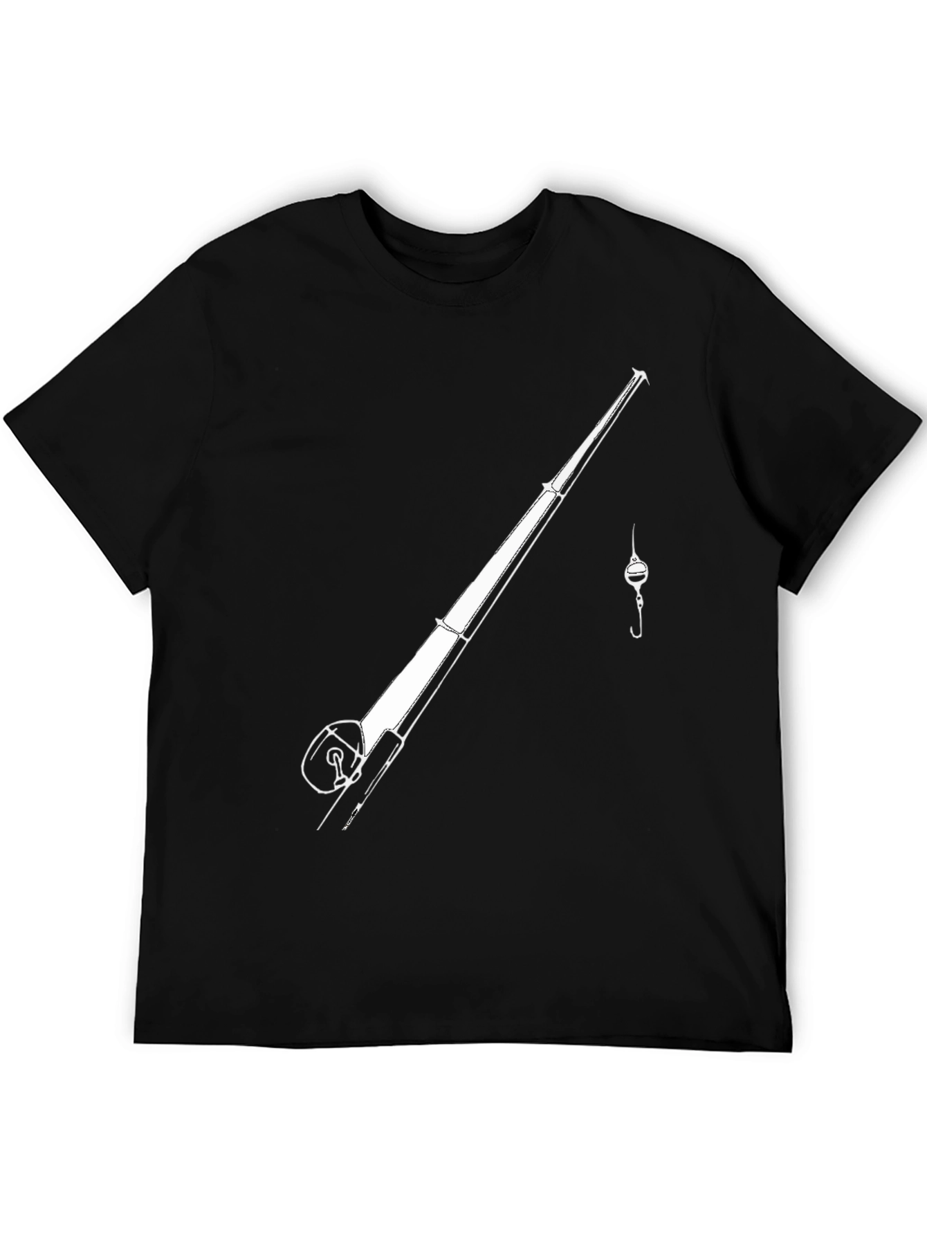 Fishing Rod Graphic Tee - Black Casual T-Shirt