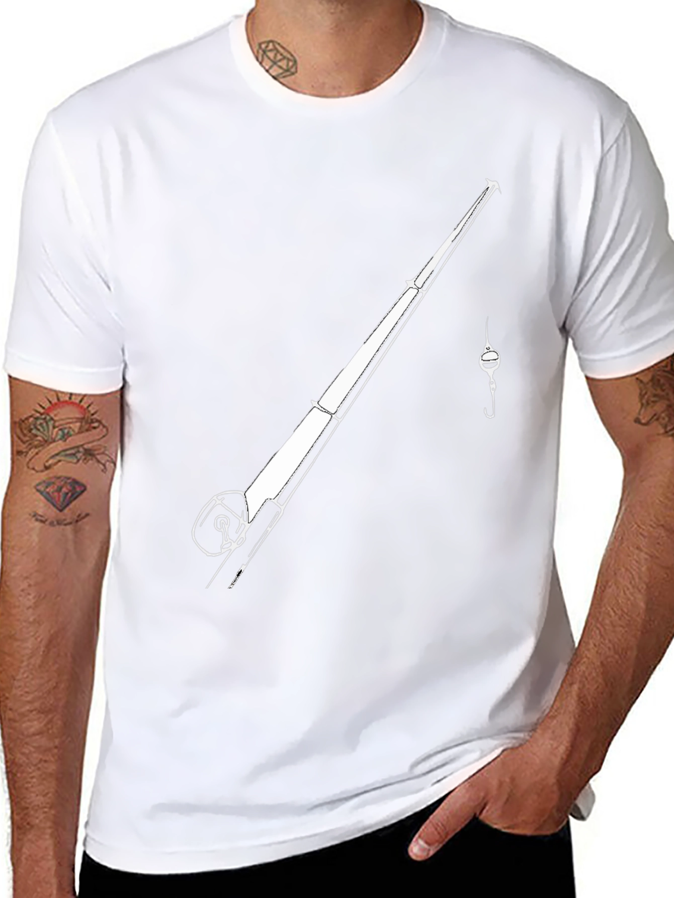 Fishing Rod Graphic Tee - Black Casual T-Shirt