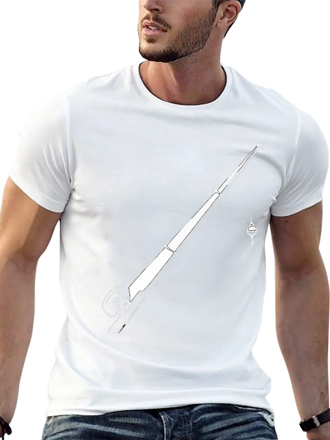 Fishing Rod Graphic Tee - Black Casual T-Shirt