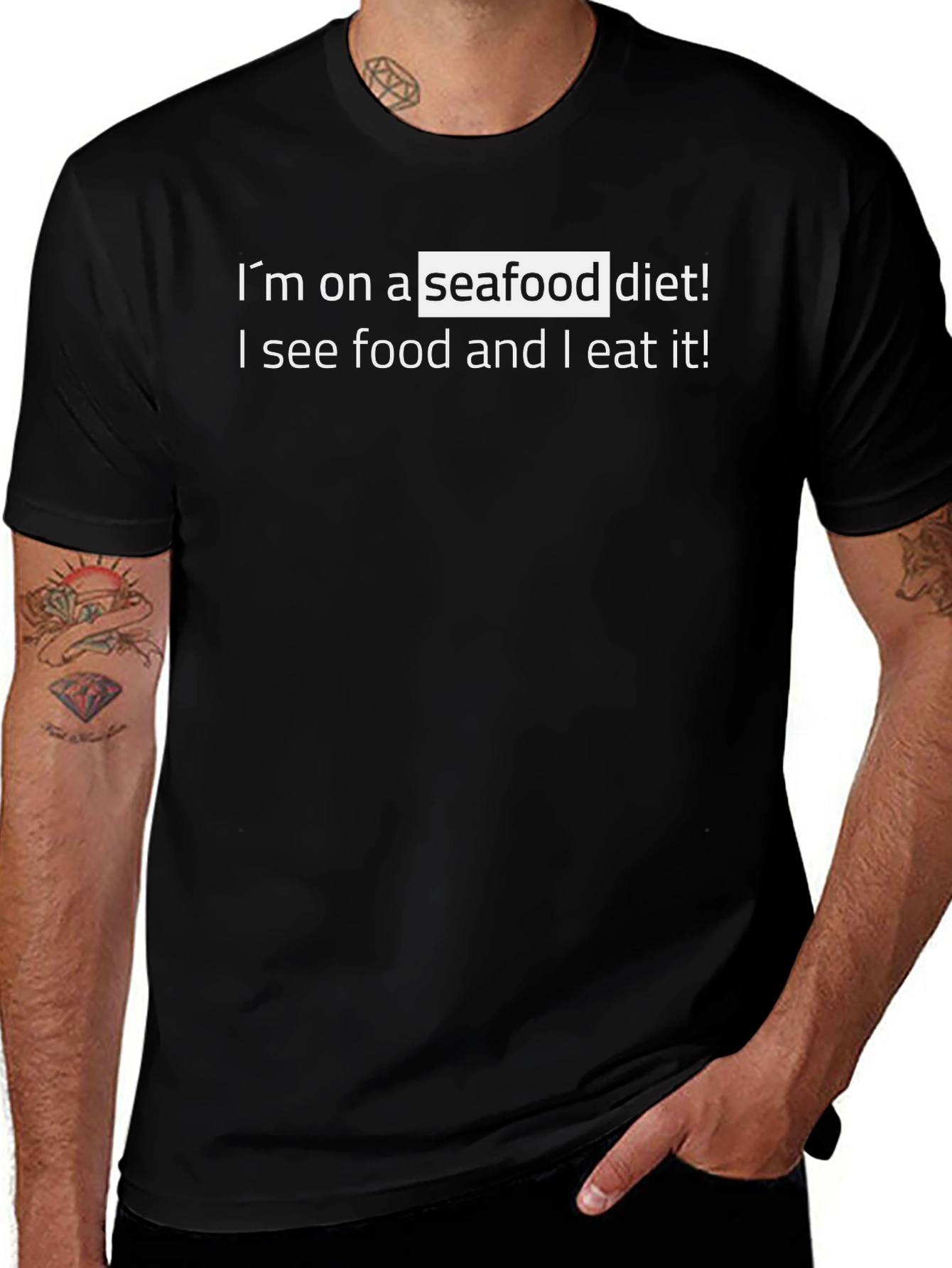 Humorous Seafood Diet Graphic Tee - Black