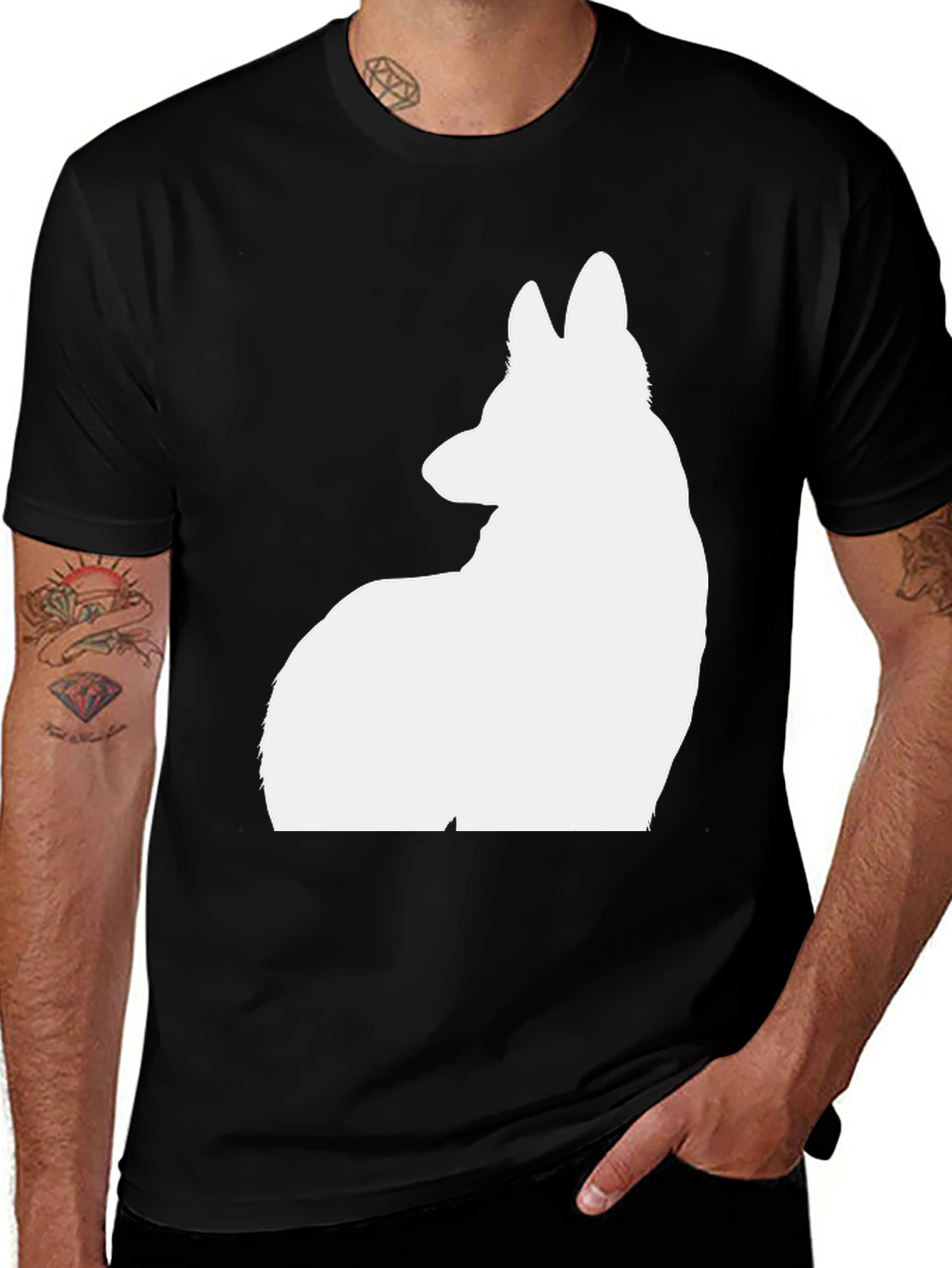 Dog Silhouette Graphic Tee - Casual Black T-Shirt