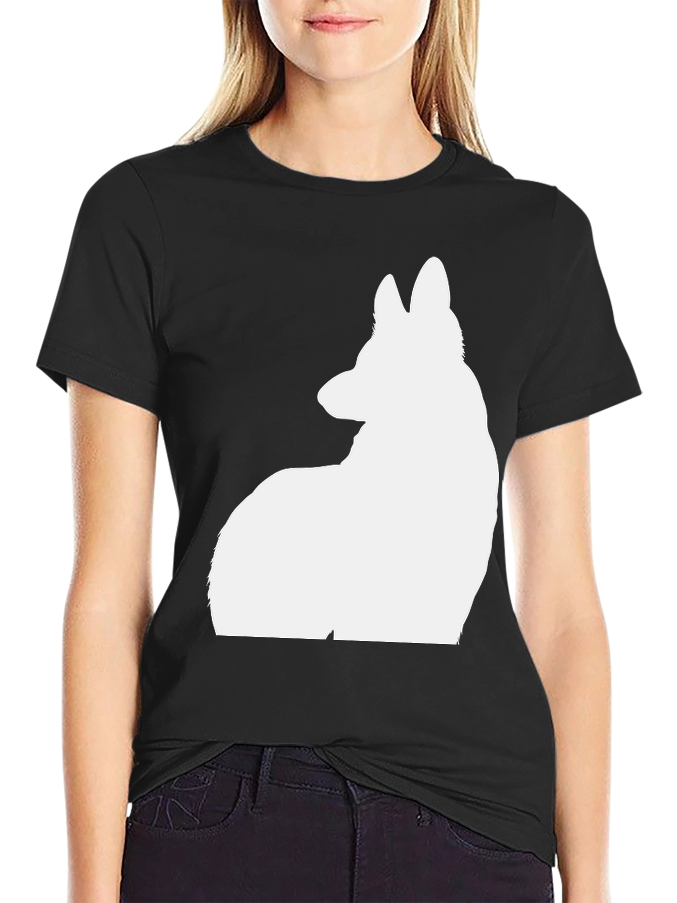 Dog Silhouette Graphic Tee - Casual Black T-Shirt