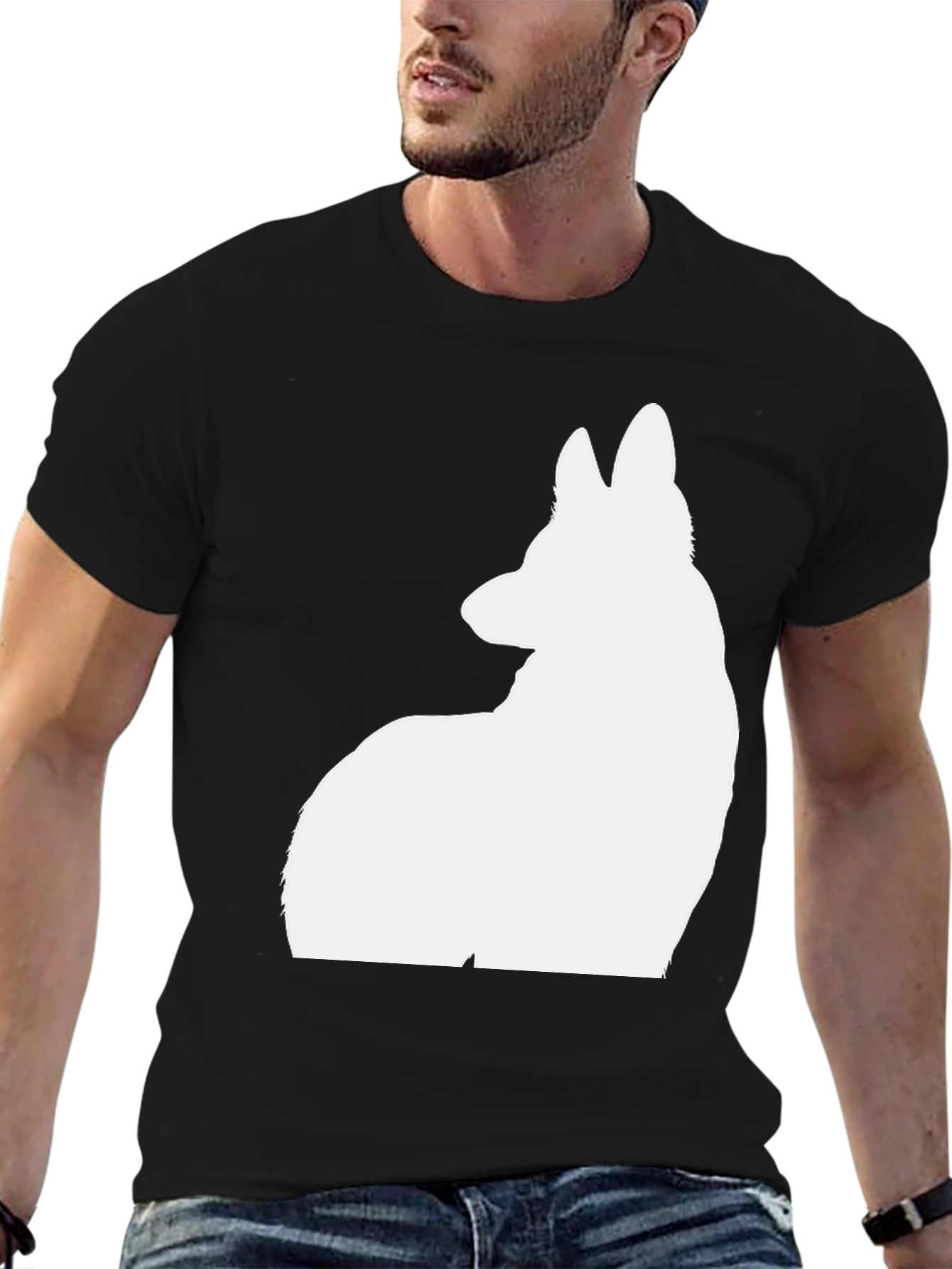 Dog Silhouette Graphic Tee - Casual Black T-Shirt