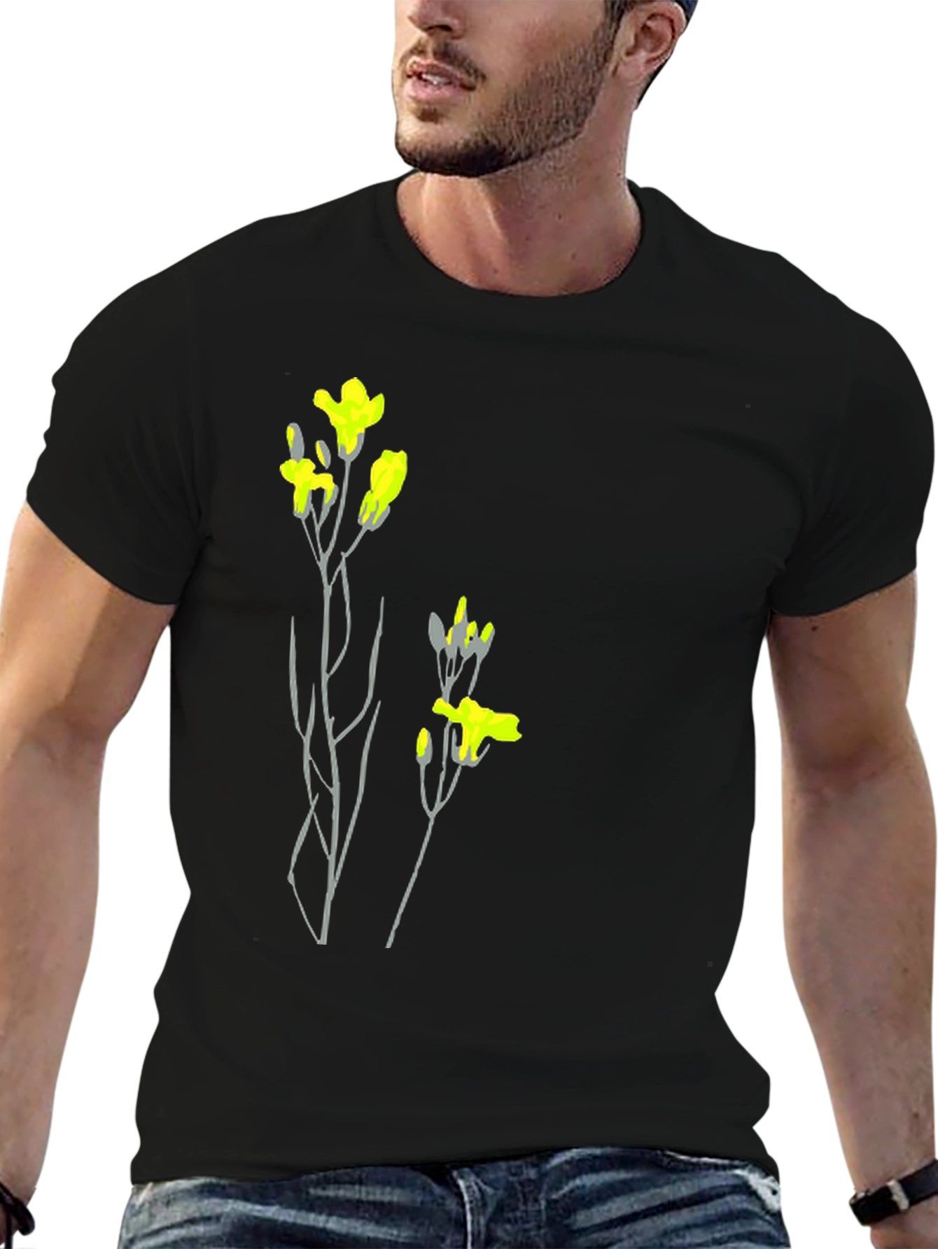 Black Tee with Floral Graphic