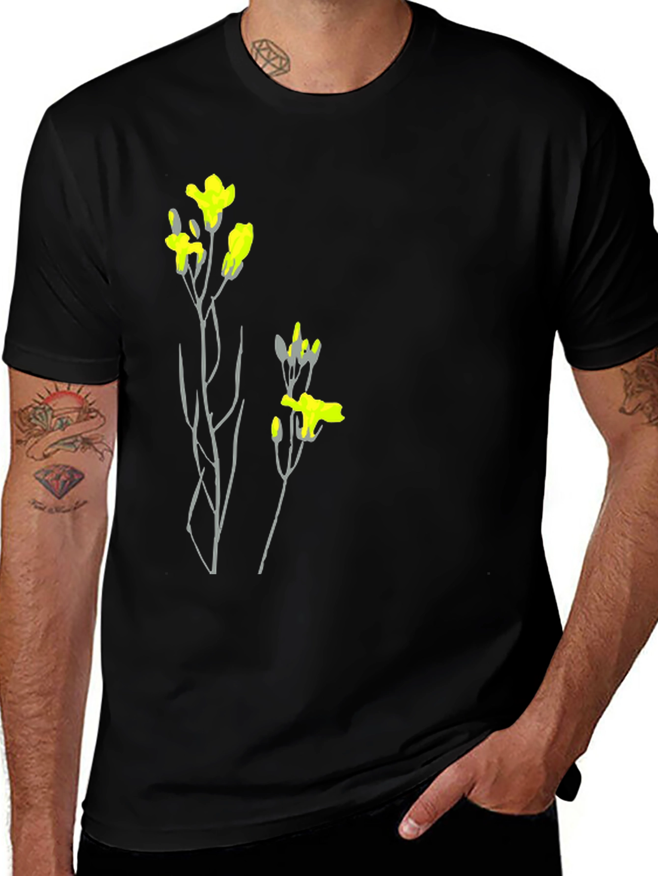 Black Tee with Floral Graphic