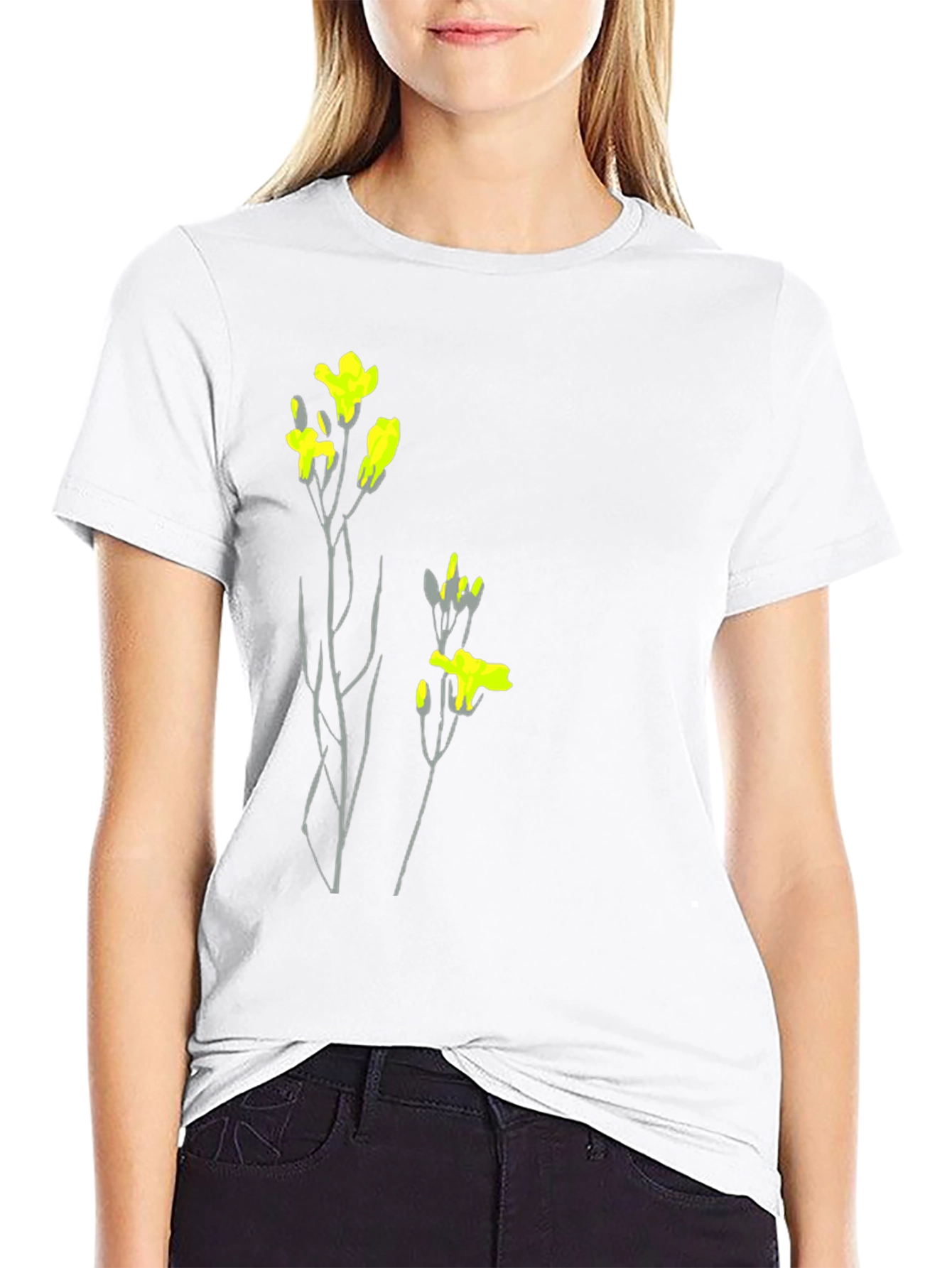 Black Tee with Floral Graphic
