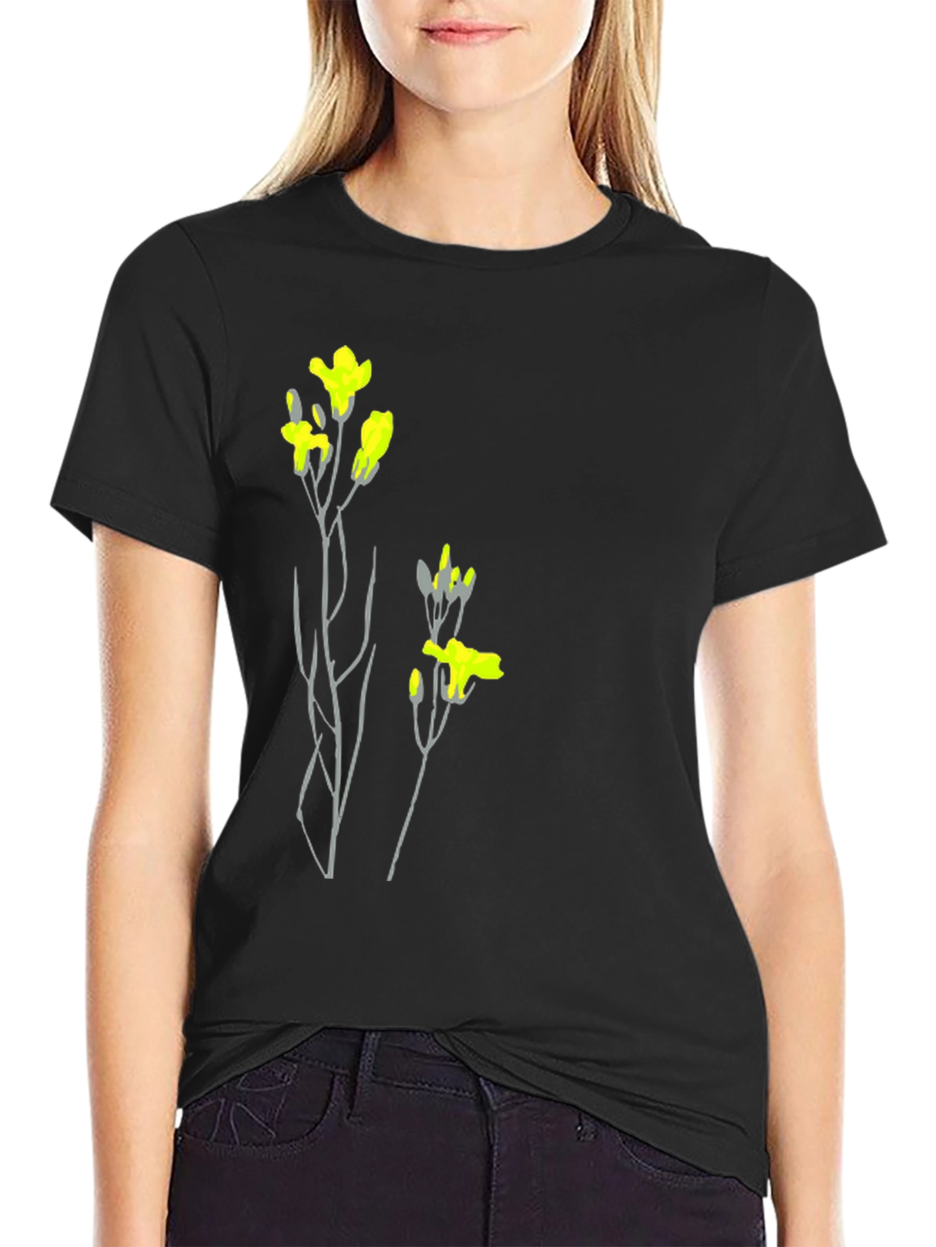Black Tee with Floral Graphic