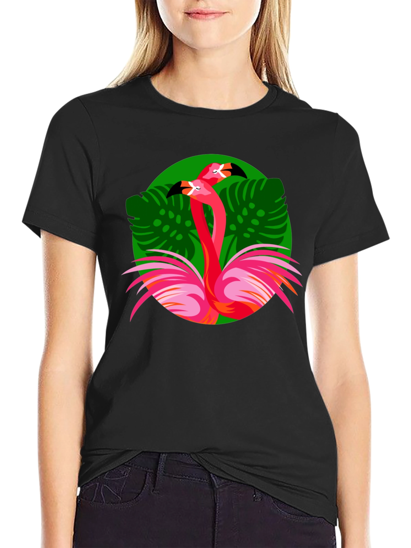 Flamingo Graphic Print Black T-Shirt