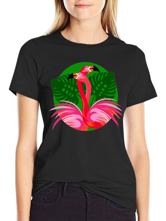Flamingo Graphic Print Black T-Shirt