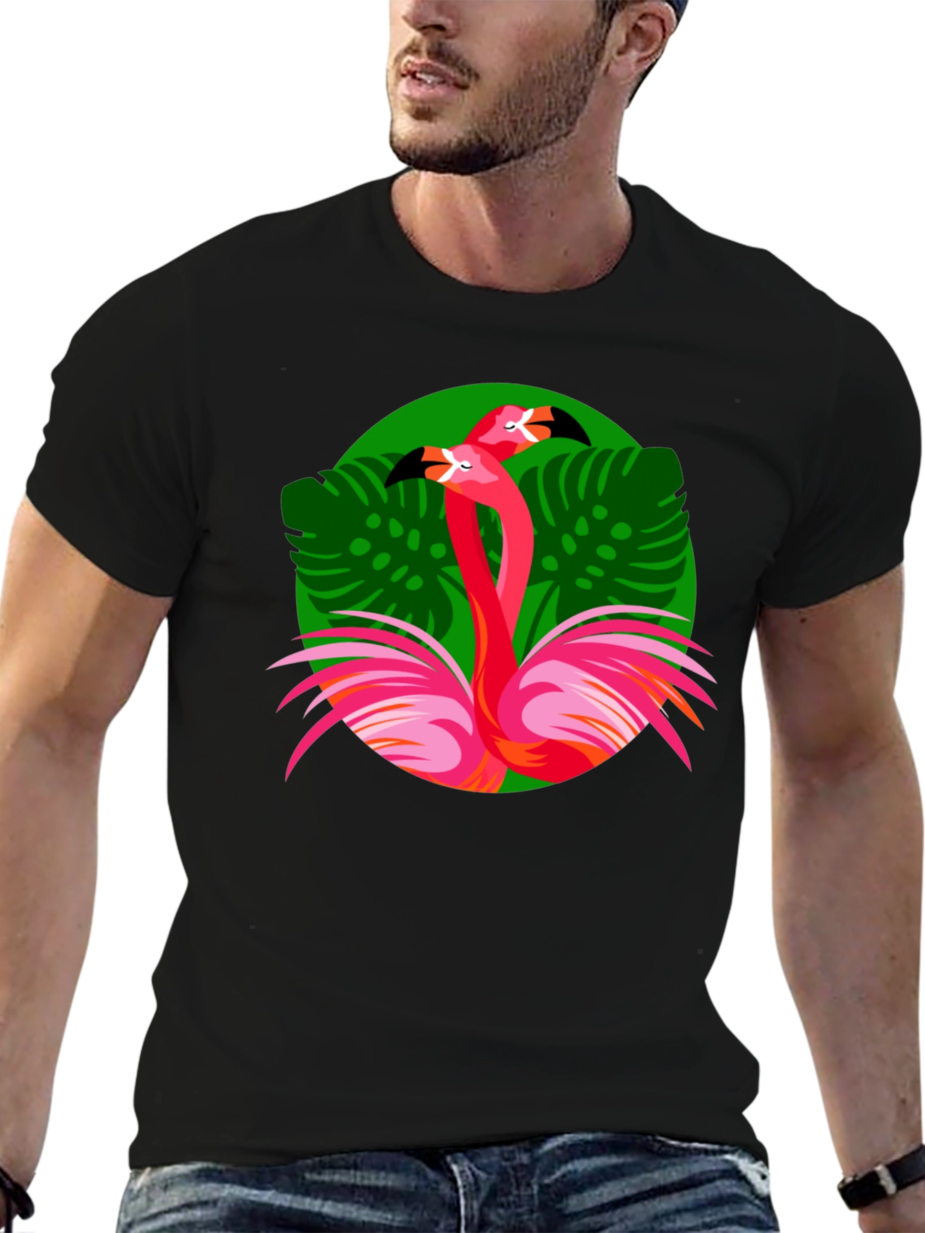 Flamingo Graphic Print Black T-Shirt