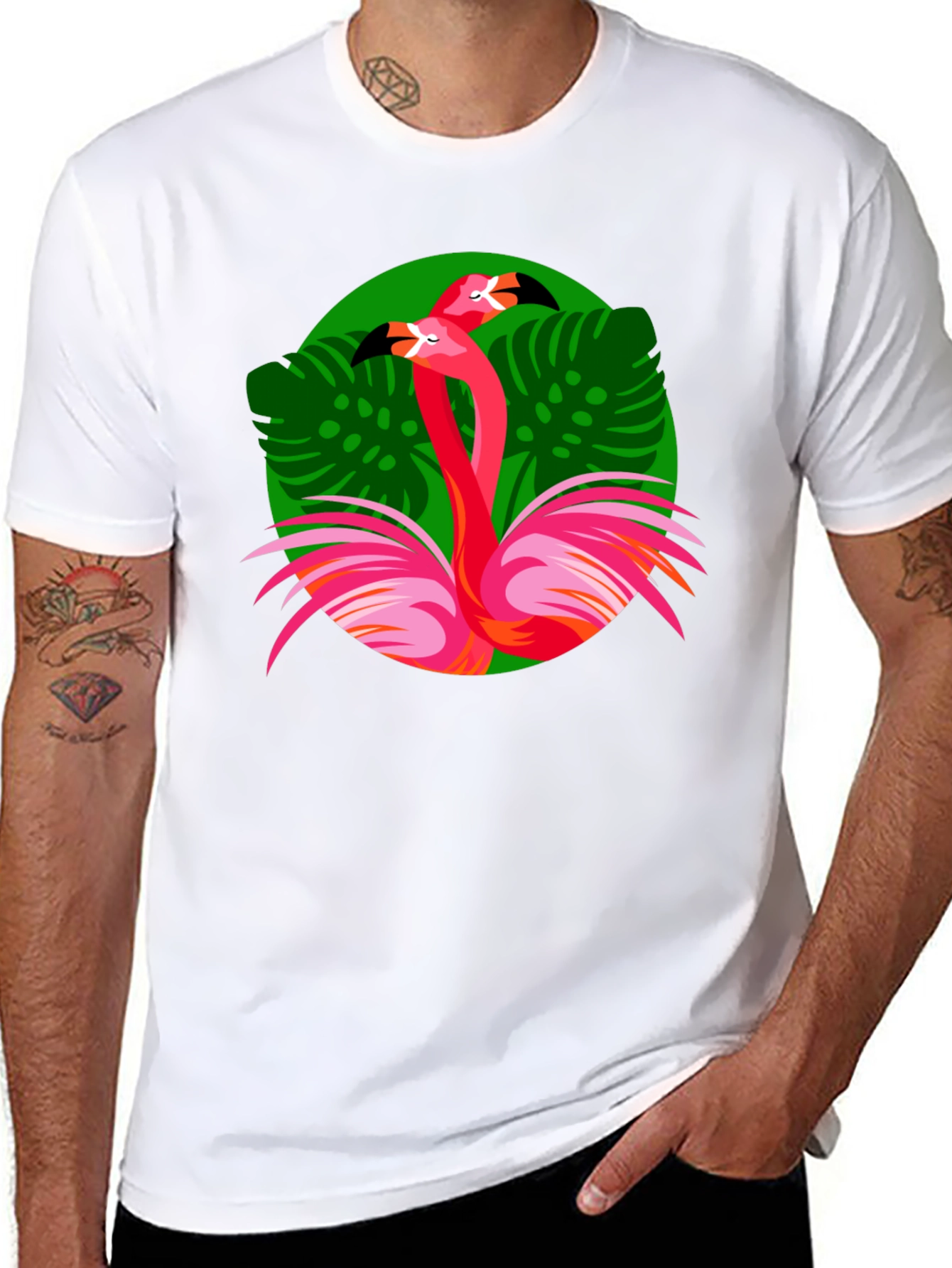 Flamingo Graphic Print Black T-Shirt