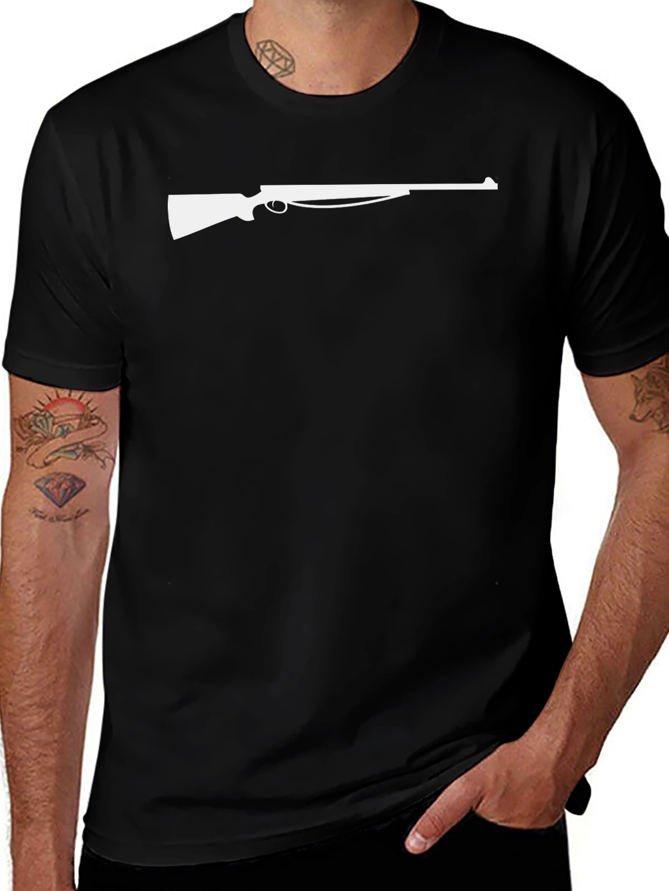Gun Silhouette Graphic Tee - Black Cotton T-Shirt